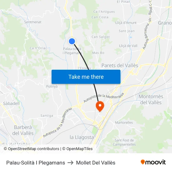 Palau-Solità I Plegamans to Mollet Del Vallès map
