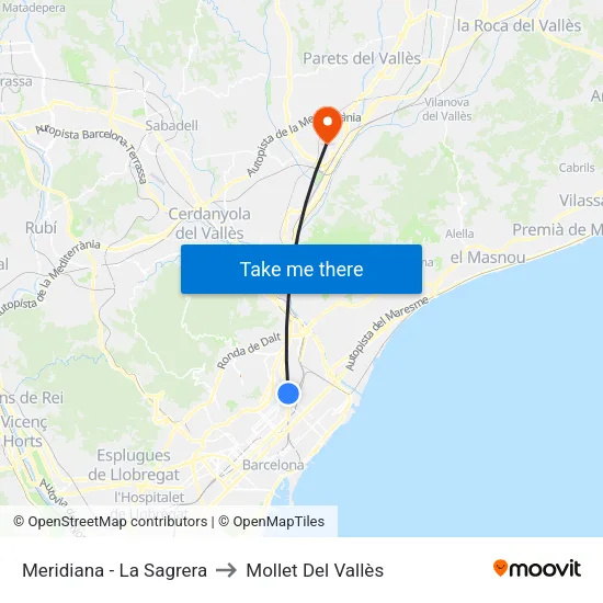 Meridiana - La Sagrera to Mollet Del Vallès map