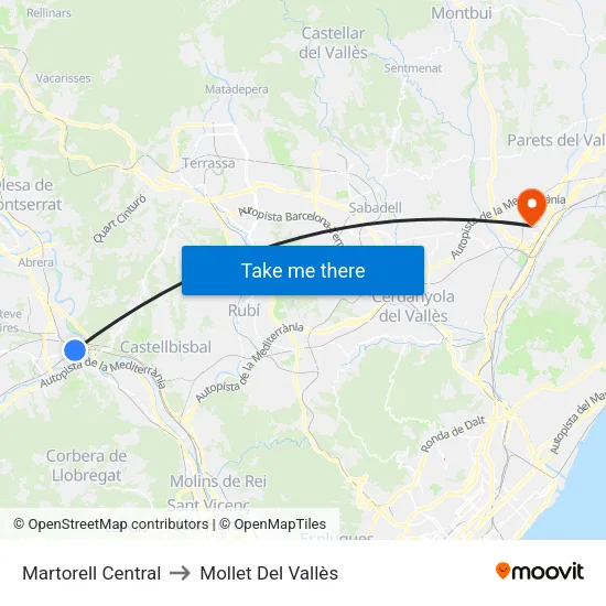 Martorell Central to Mollet Del Vallès map