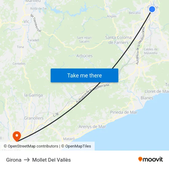 Girona to Mollet Del Vallès map