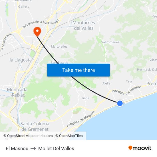 El Masnou to Mollet Del Vallès map