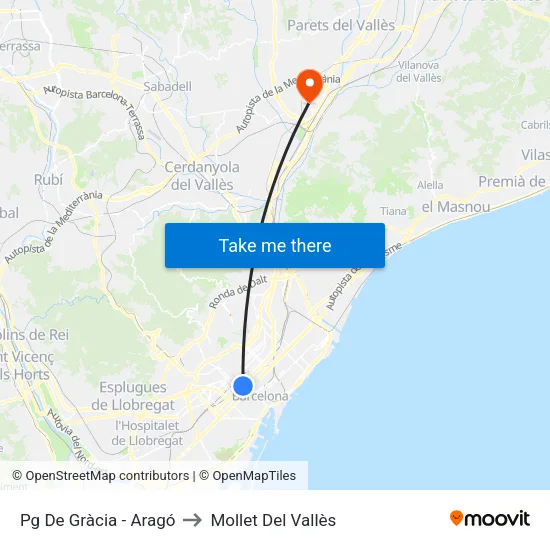 Pg De Gràcia - Aragó to Mollet Del Vallès map