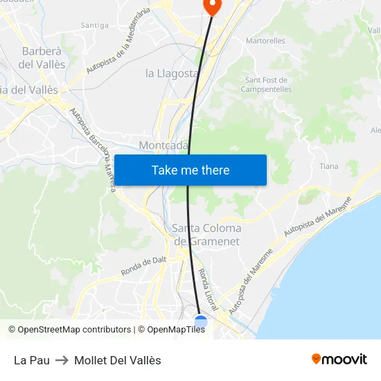 La Pau to Mollet Del Vallès map