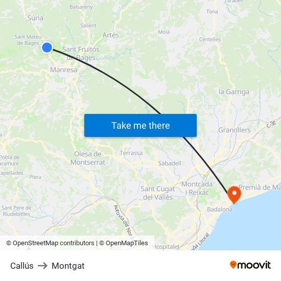 Callús to Montgat map