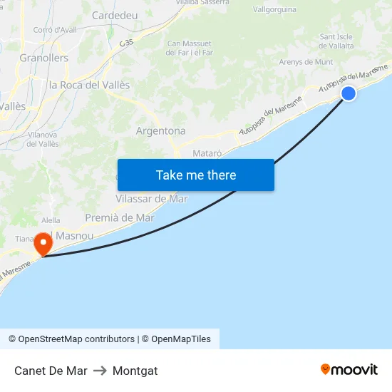 Canet De Mar to Montgat map
