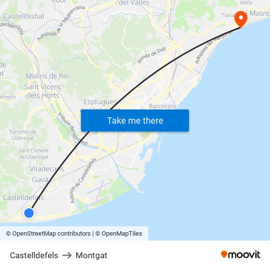 Castelldefels to Montgat map