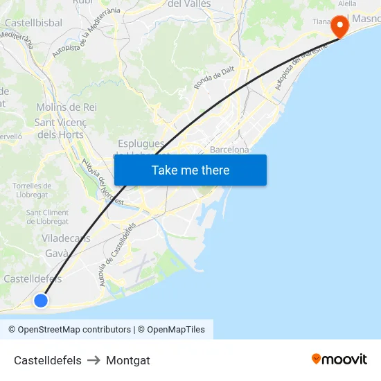 Castelldefels to Montgat map