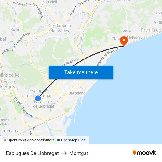 Esplugues De Llobregat to Montgat map