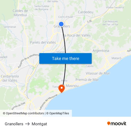 Granollers to Montgat map