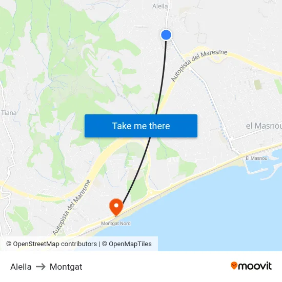 Alella to Montgat map
