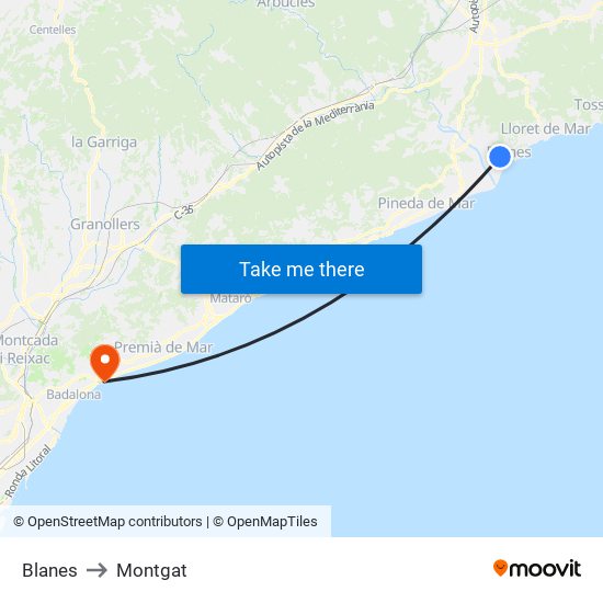 Blanes to Montgat map