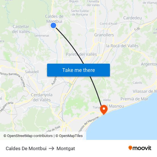 Caldes De Montbui to Montgat map