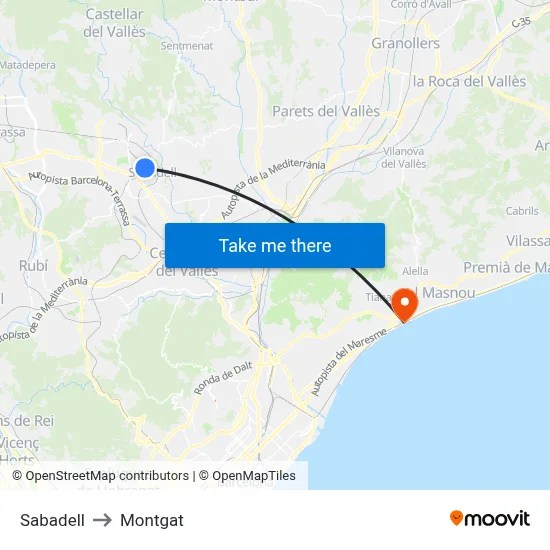 Sabadell to Montgat map