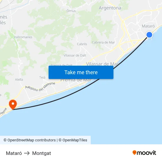 Mataró to Montgat map