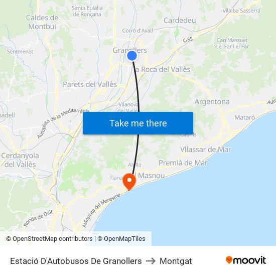 Estació D'Autobusos De Granollers to Montgat map