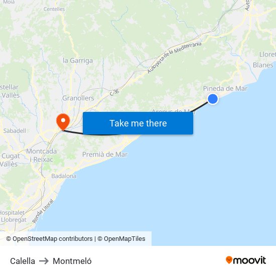 Calella to Montmeló map