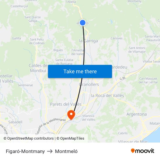 Figaró-Montmany to Montmeló map