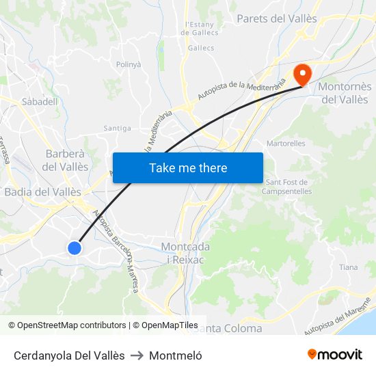 Cerdanyola Del Vallès to Montmeló map