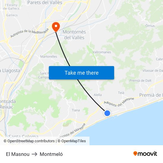 El Masnou to Montmeló map