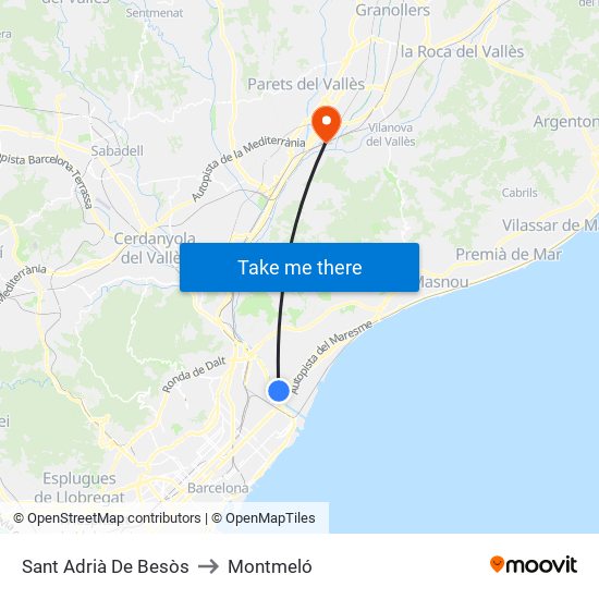 Sant Adrià De Besòs to Montmeló map