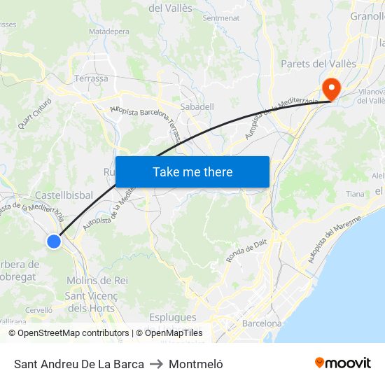 Sant Andreu De La Barca to Montmeló map
