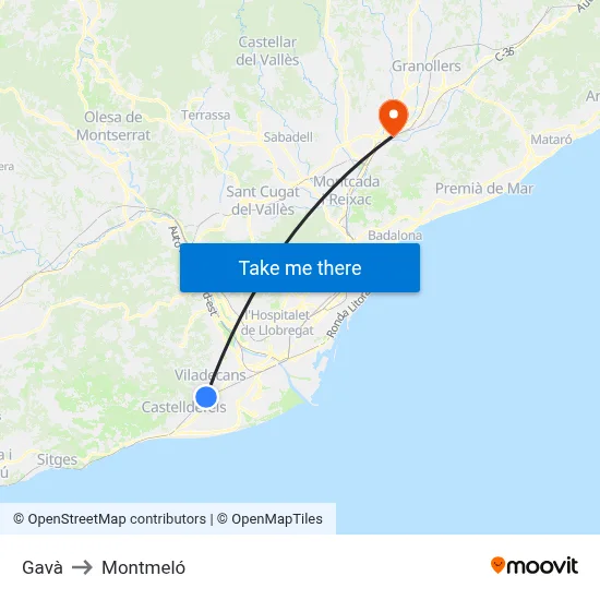 Gavà to Montmeló map