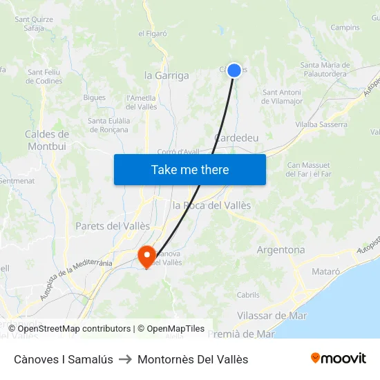 Cànoves I Samalús to Montornès Del Vallès map