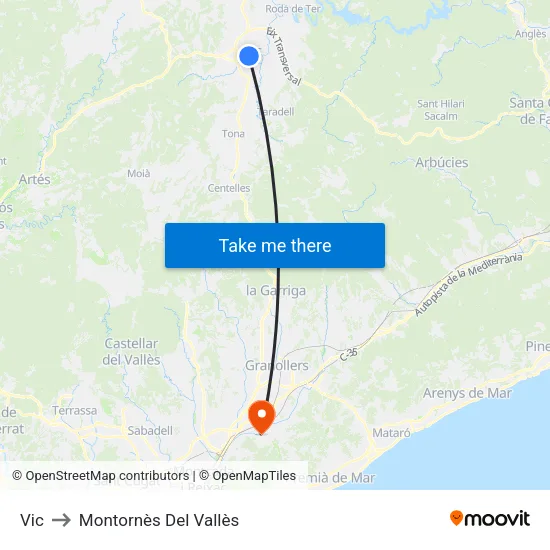 Vic to Montornès Del Vallès map