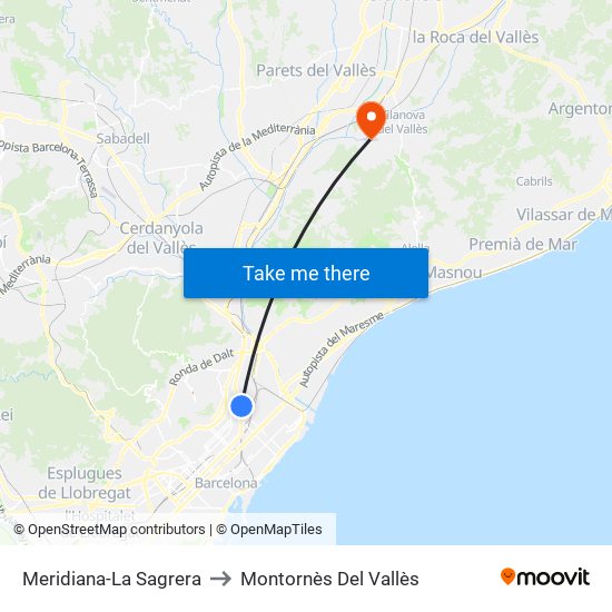 Meridiana-La Sagrera to Montornès Del Vallès map