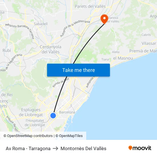Av Roma - Tarragona to Montornès Del Vallès map