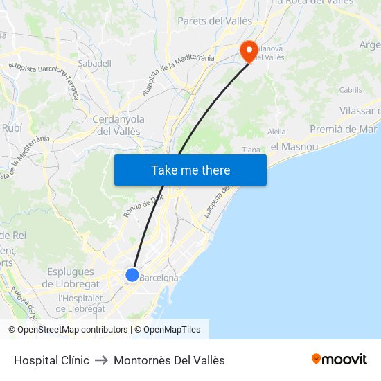 Hospital Clínic to Montornès Del Vallès map