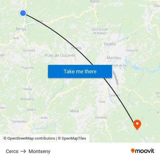 Cercs to Montseny map