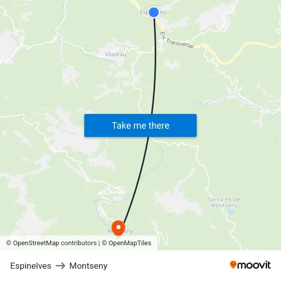 Espinelves to Montseny map