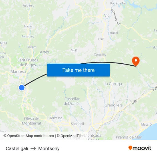 Castellgalí to Montseny map