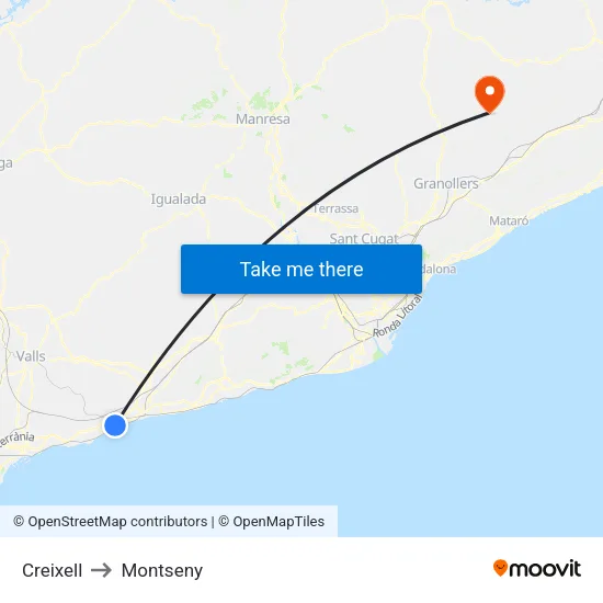 Creixell to Montseny map