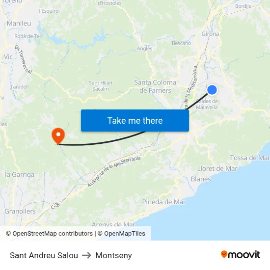 Sant Andreu Salou to Montseny map
