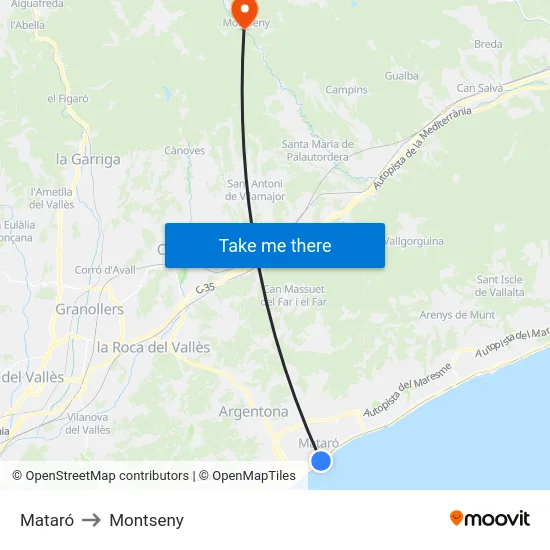 Mataró to Montseny map