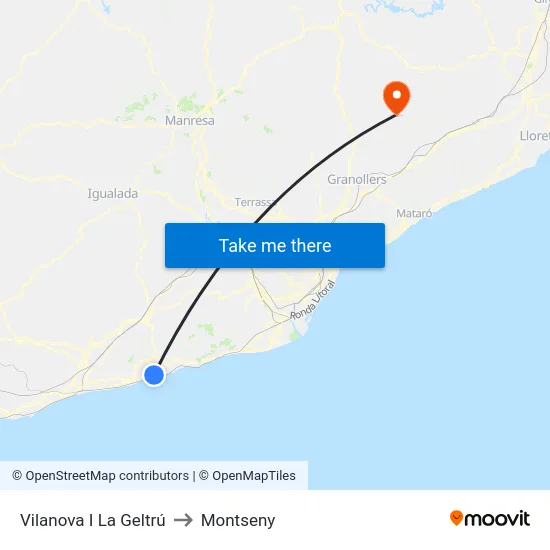 Vilanova I La Geltrú to Montseny map