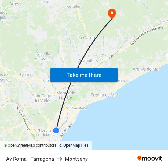 Av Roma - Tarragona to Montseny map
