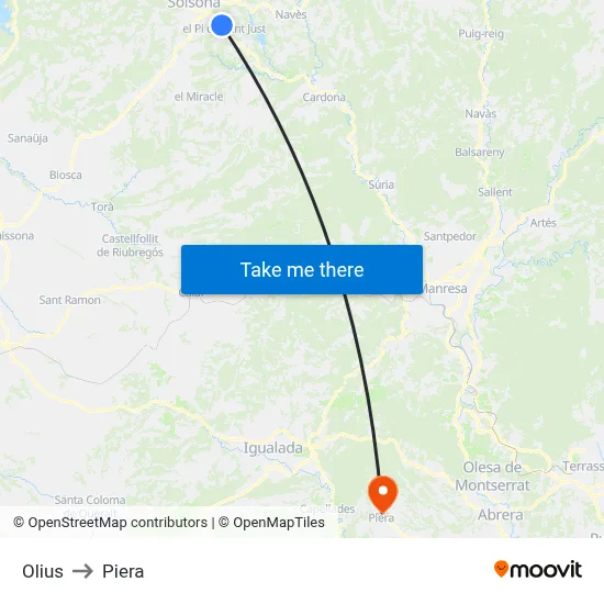 Olius to Piera map