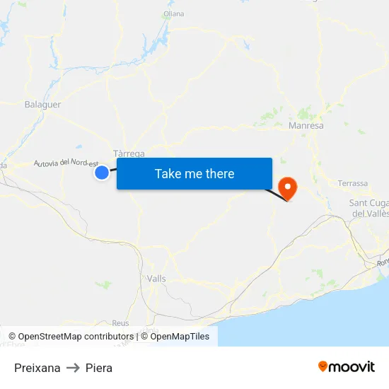 Preixana to Piera map