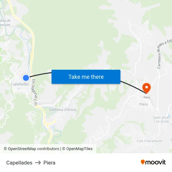 Capellades to Piera map