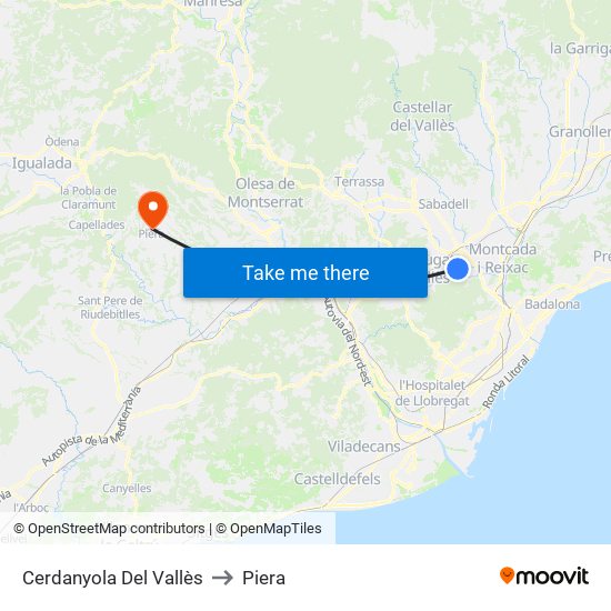Cerdanyola Del Vallès to Piera map