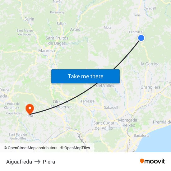 Aiguafreda to Piera map