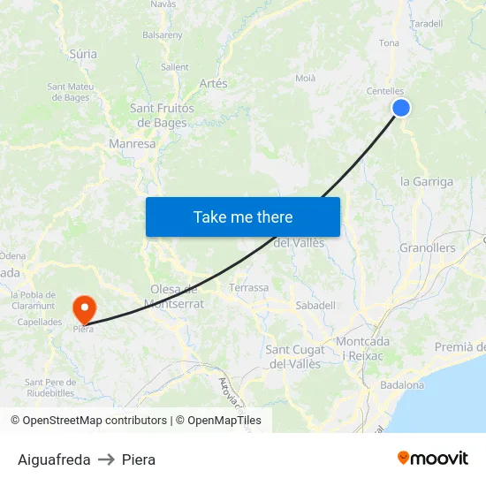 Aiguafreda to Piera map