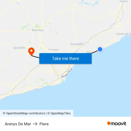 Arenys De Mar to Piera map