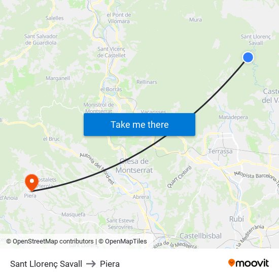 Sant Llorenç Savall to Piera map