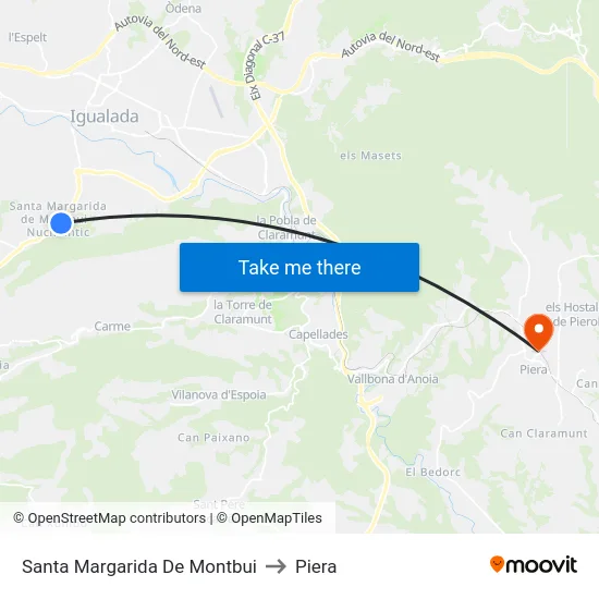 Santa Margarida De Montbui to Piera map