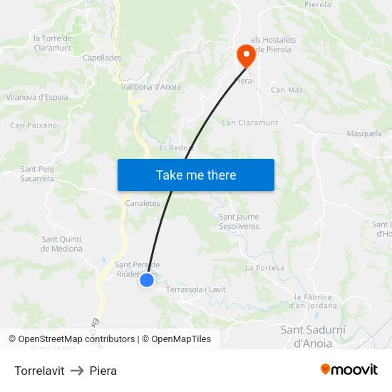 Torrelavit to Piera map