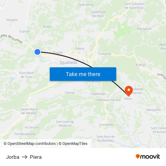 Jorba to Piera map